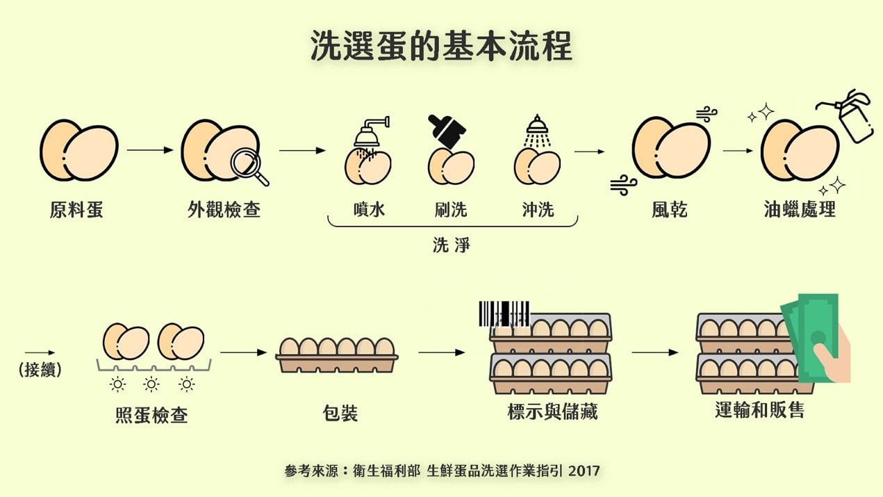 圖二、洗選蛋基本流程, 衛生福利部 2017（自行參考製表）